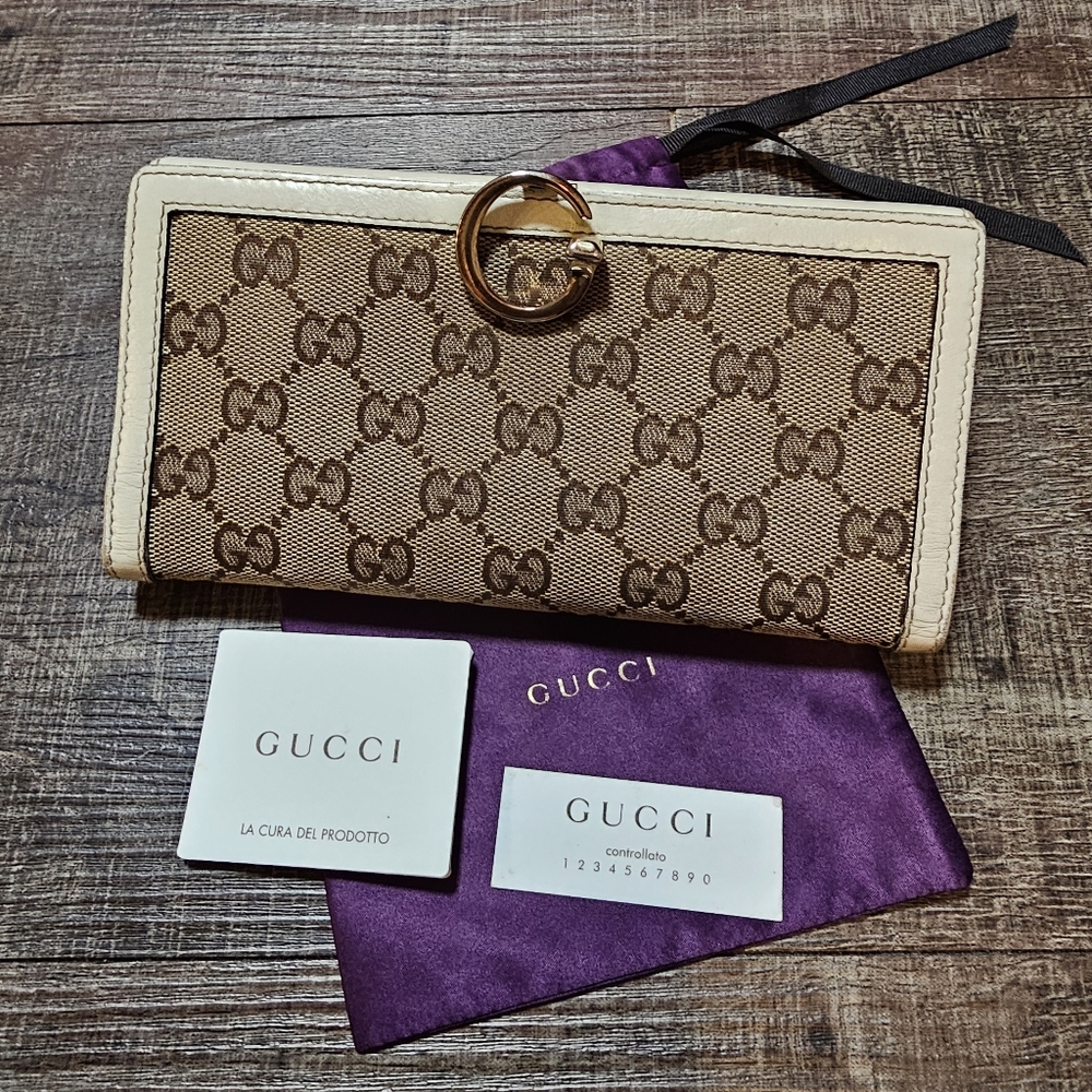 Gucci - Monogram Beige and Brown Wallet
